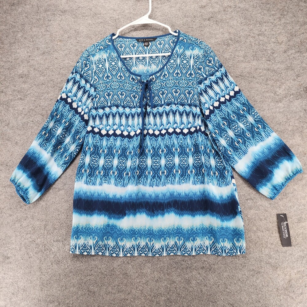 Zac & Rachel Blouse Womens XL 3/4 Sleeve Blue